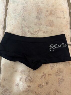 Vintage Y2K hustler Black Rhinestone Boyshorts booty panty small deadstock bling